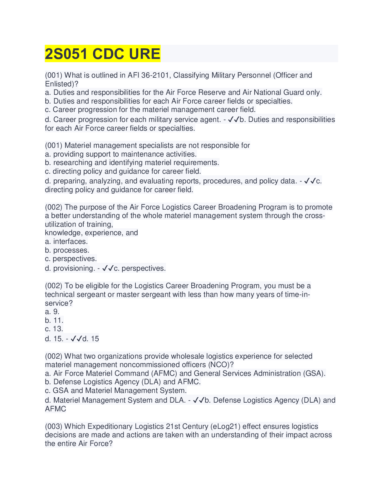 Preview image for 2S051 CDC URE(QUESTIONS & ANSWERS)